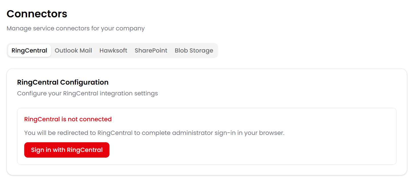 The RingCentral connector — one-click sign-in to connect